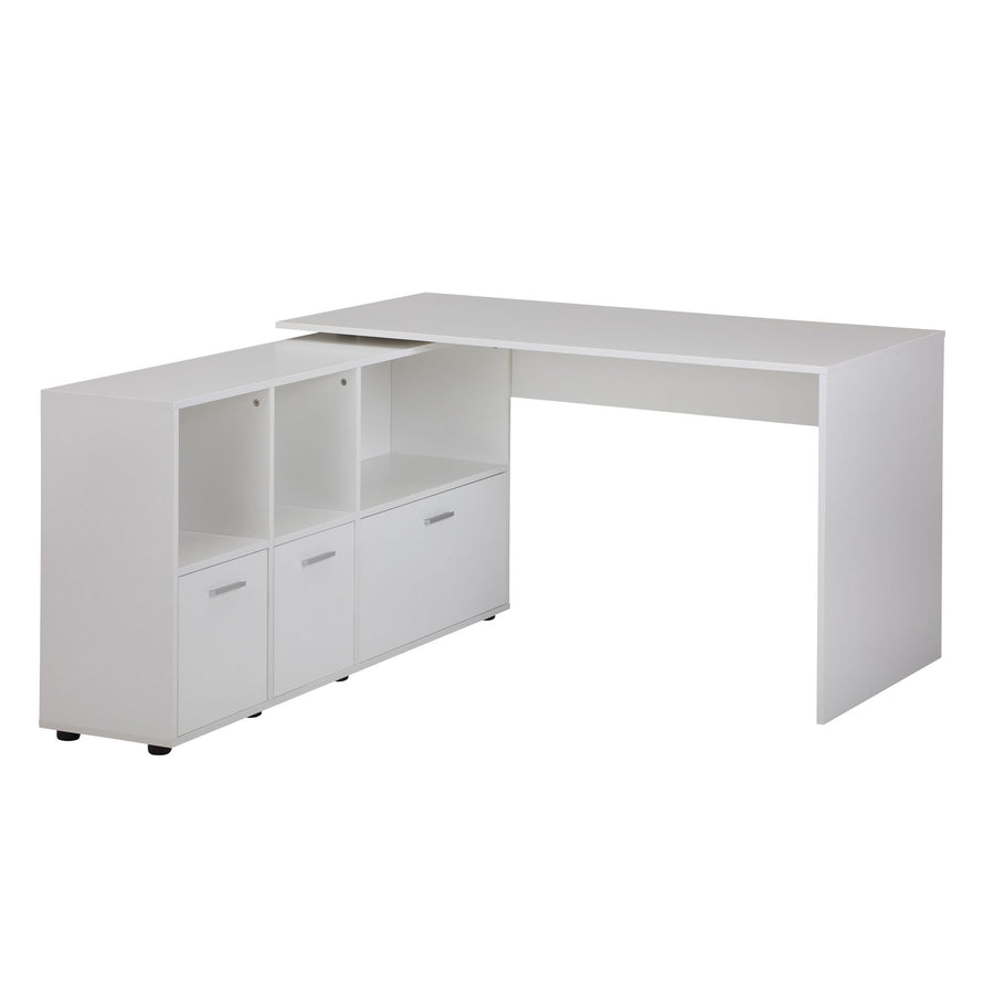 KADIMA DESIGN Eckschreibtisch mit integriertem Regal und Schubladen - Praktischer Bürotisch für Home Office verwenden_Weiß_#sku_BARWL5.313#
