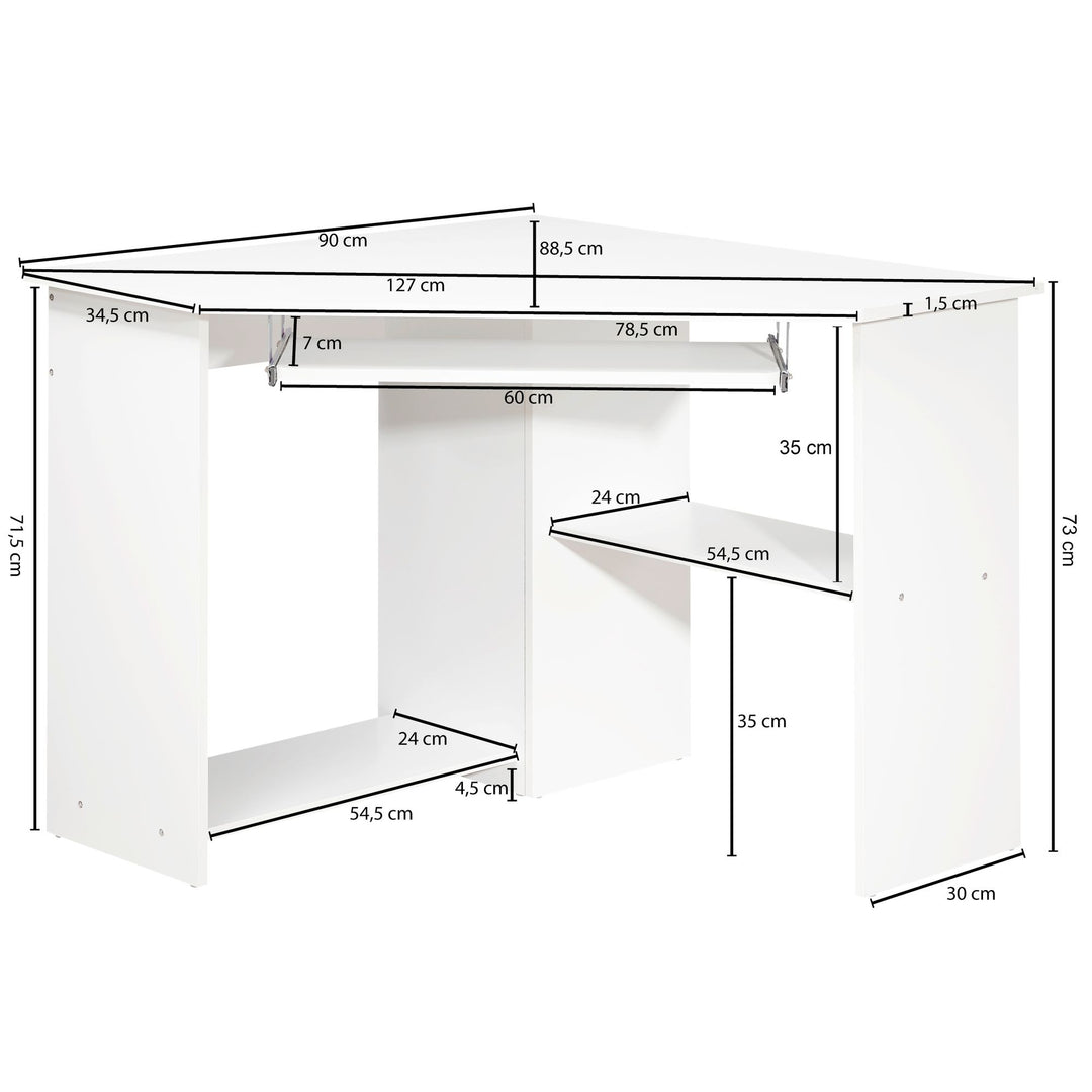 Eckschreibtisch Computertisch Marsell_ Modern_ Ablage_ Tastaturauszug_ Spanplatte - KADIMA DESIGN_Größe_ 94x48x90 cm_