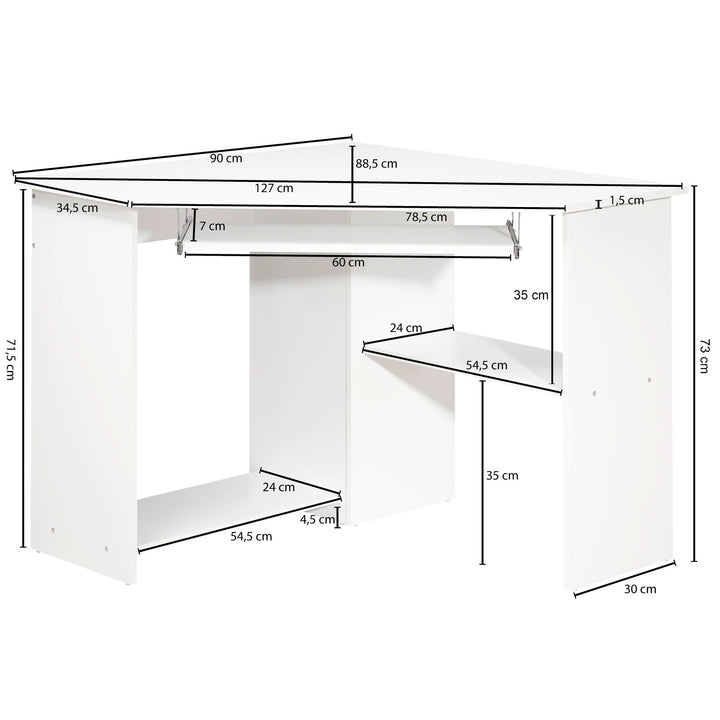 Eckschreibtisch Computertisch Marsell_ Modern_ Ablage_ Tastaturauszug_ Spanplatte - KADIMA DESIGN_Größe_ 94x48x90 cm_