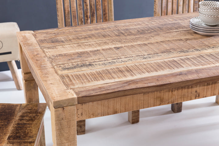 Rustikaler Mango-Holz Esstisch_ 120 cm_ Landhaus-Stil - Stilvoll mit Schnitzereien - KADIMA DESIGN_Größe_ 120x70x76 cm_