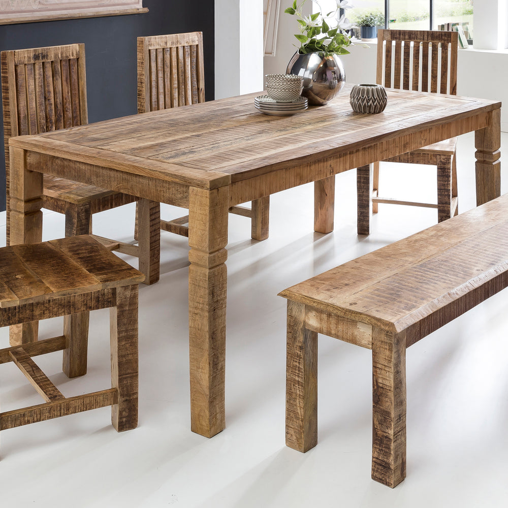 Rustikaler Mango-Holz Esstisch_ 120 cm_ Landhaus-Stil - Stilvoll mit Schnitzereien - KADIMA DESIGN_Größe_ 120x70x76 cm_