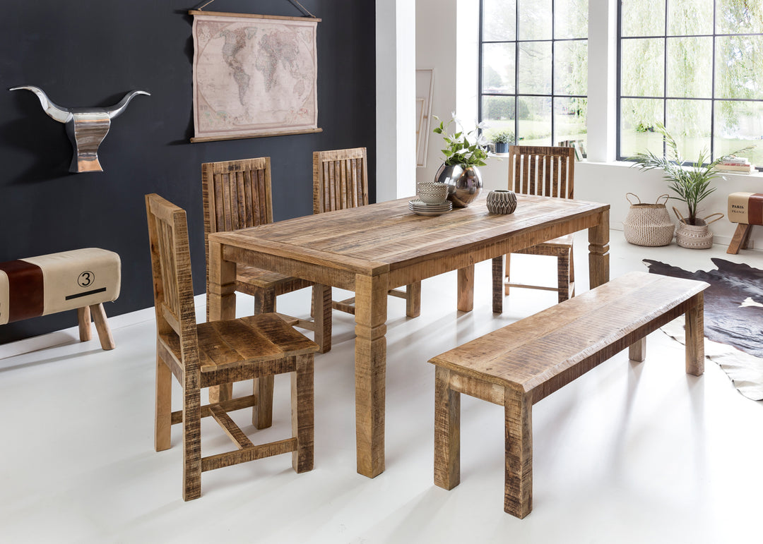Rustikaler Mango-Holz Esstisch_ 120 cm_ Landhaus-Stil - Stilvoll mit Schnitzereien - KADIMA DESIGN_Größe_ 120x70x76 cm_