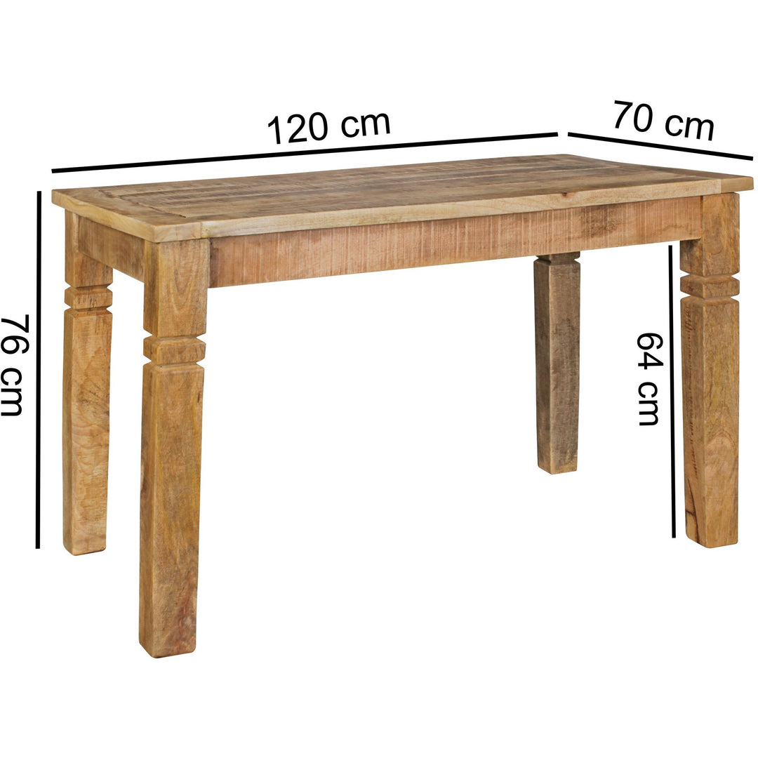 Rustikaler Mango-Holz Esstisch_ 120 cm_ Landhaus-Stil - Stilvoll mit Schnitzereien - KADIMA DESIGN_Größe_ 120x70x76 cm_