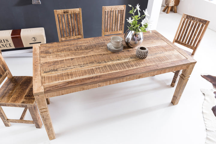 Rustikaler Mango-Holz Esstisch_ 120 cm_ Landhaus-Stil - Stilvoll mit Schnitzereien - KADIMA DESIGN_Größe_ 120x70x76 cm_