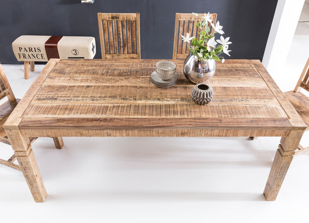 Rustikaler Mango-Holz Esstisch_ 120 cm_ Landhaus-Stil - Stilvoll mit Schnitzereien - KADIMA DESIGN_Größe_ 120x70x76 cm_