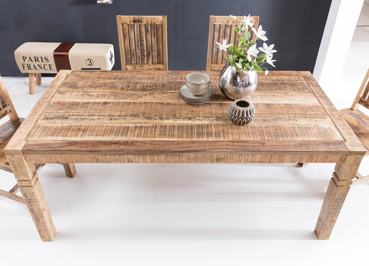Rustikaler Mango-Holz Esstisch_ 120 cm_ Landhaus-Stil - Stilvoll mit Schnitzereien - KADIMA DESIGN_Größe_ 120x70x76 cm_