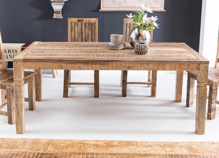 Rustikaler Mango-Holz Esstisch_ 120 cm_ Landhaus-Stil - Stilvoll mit Schnitzereien - KADIMA DESIGN_Größe_ 120x70x76 cm_