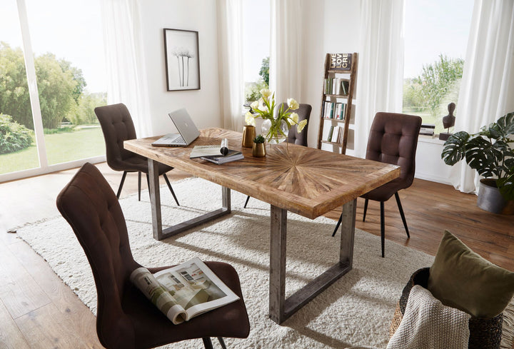 KADIMA DESIGN Massivholz Esstisch - Rustikales Design mit Edelstahlbeinen - Echtholz Tisch für Esszimmer & Küche_Braun_#sku_BARWL5.947#
