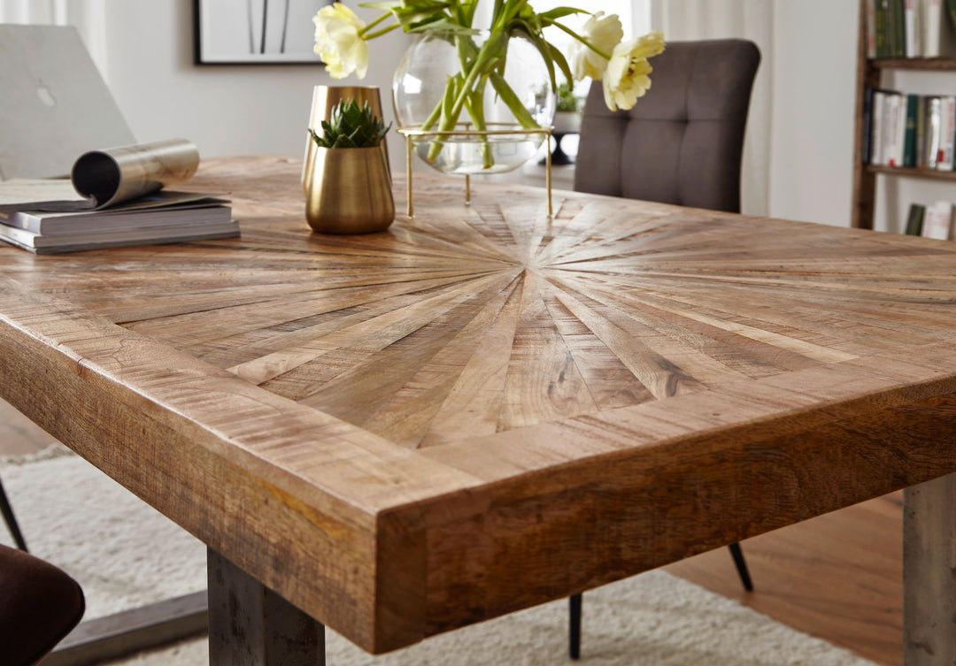 KADIMA DESIGN Massivholz Esstisch - Rustikales Design mit Edelstahlbeinen - Echtholz Tisch für Esszimmer & Küche_Braun_#sku_BARWL5.947#