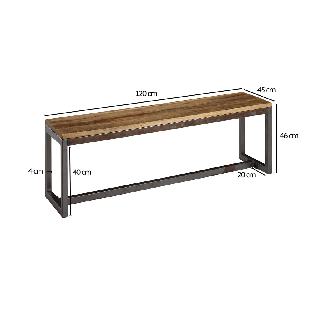 Vintage Esszimmerbank im Mangoholz-Stil mit Metallgestell_ Stabil &amp; Unikat - KADIMA DESIGN_Größe_ 120x45x46 cm_