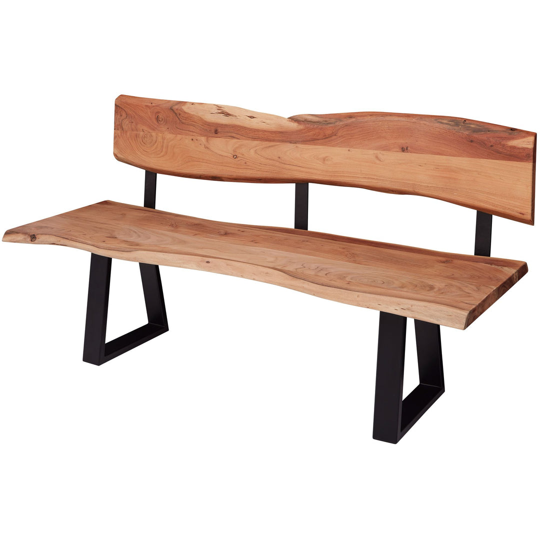 Esszimmerbank Landhaus-Stil_ Baumkantenverzierung_ Akazienholz_ 160x83_5x60 cm_ schwarzes Eisen-Gestell - KADIMA DESIGN_Größe_ 160x60x84 cm_