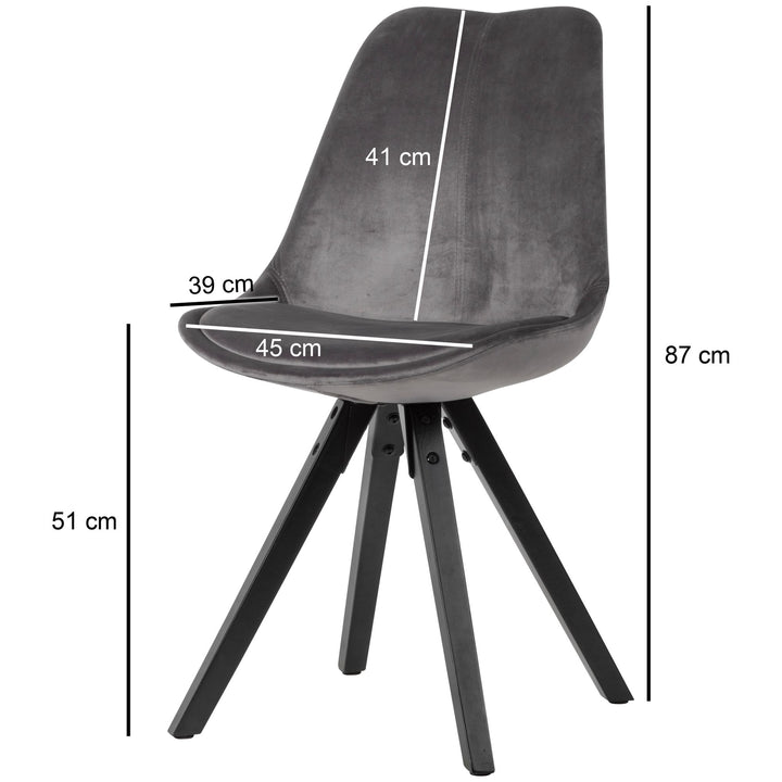 Esszimmerstuhl LUND_ Modernes Design_ Stoffbezug_ Holzstandbeine_ Filzgleiter_ einfache Montage - KADIMA DESIGN_Farbe_ Grau_ Material_ Samt_ Größe_ 49x52x87 cm_