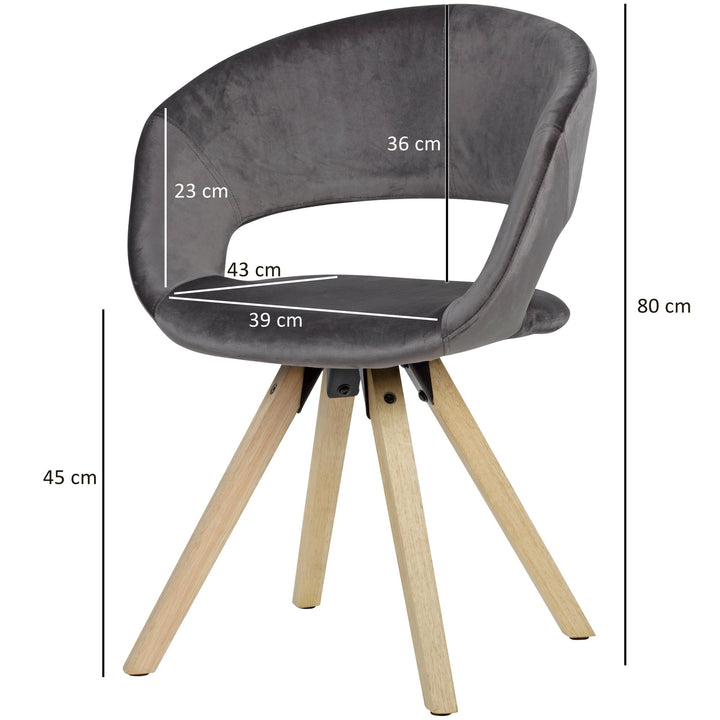 Esszimmerstuhl MELLA_ Retro_ gepolsterte Sitzschale_ Hevea-Holz_ 56x80x50 cm_ 110 kg Belastbarkeit_ Polyester-Bezug - KADIMA DESIGN_Farbe_ Grau_ Material_ Samt_ Größe_ 56x50x80 cm_