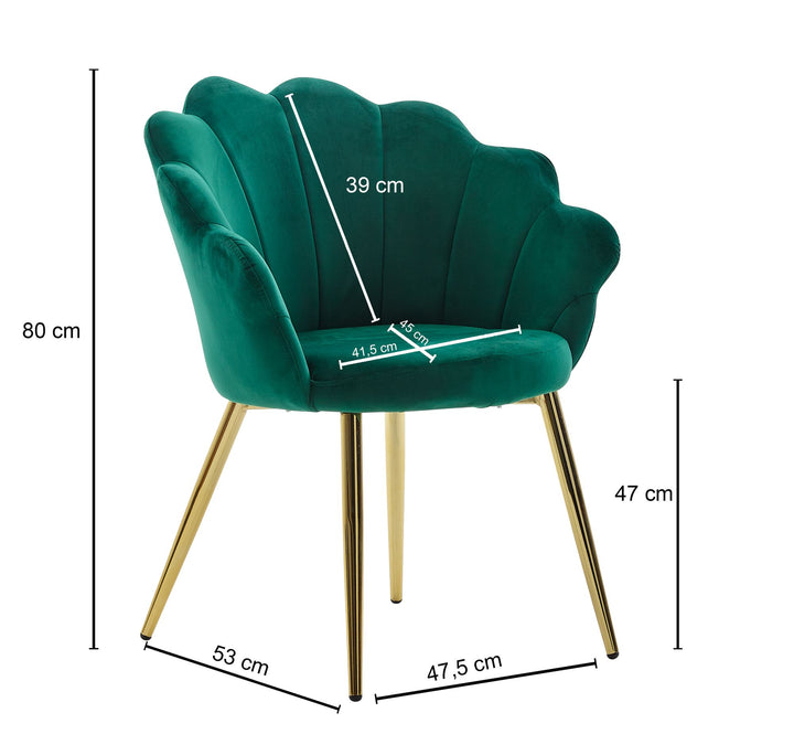 Esszimmerstuhl TULIP_ Skandinavisches Design_ Samtbezug_ goldene Metallbeine_ Kunststoffkappen - KADIMA DESIGN_Farbe_ Grün_ Größe_ 53x48x80 cm_