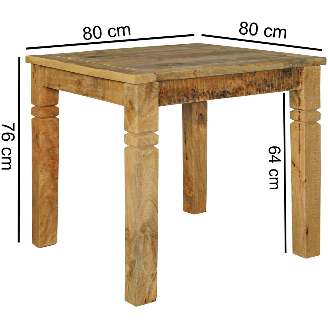 Esstisch DIANA_ Landhaus-Stil_ Massivholz_ 80x80 cm_ rustikal_ stabil_ pflegeleicht - KADIMA DESIGN_Farbe_ Braun_ Größe_ 80x80x76 cm_