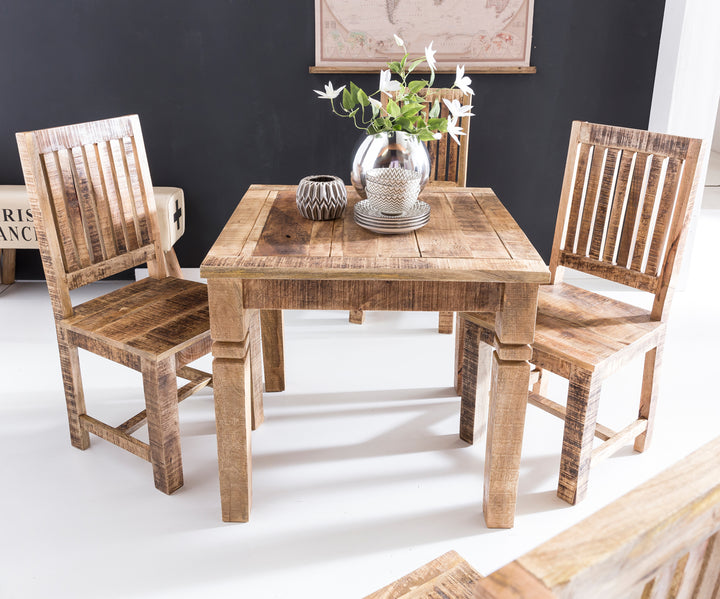 Esstisch DIANA_ Landhaus-Stil_ Massivholz_ 80x80 cm_ rustikal_ stabil_ pflegeleicht - KADIMA DESIGN_Farbe_ Braun_ Größe_ 80x80x76 cm_
