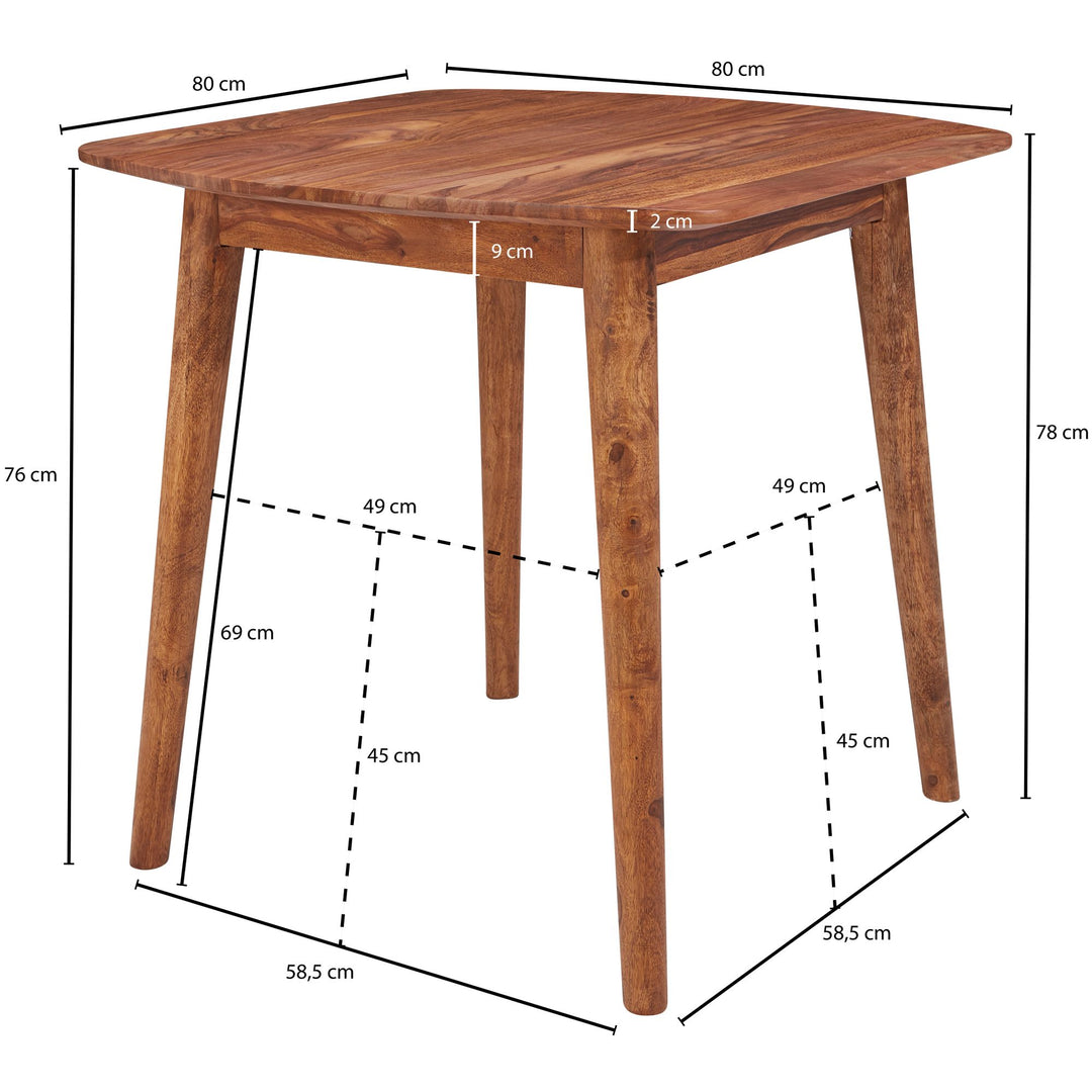 Sheeshamholz Esszimmertisch_ 80x80 cm_ robust und langlebig im Landhausstil - KADIMA DESIGN_Größe_ 80x80x78 cm_
