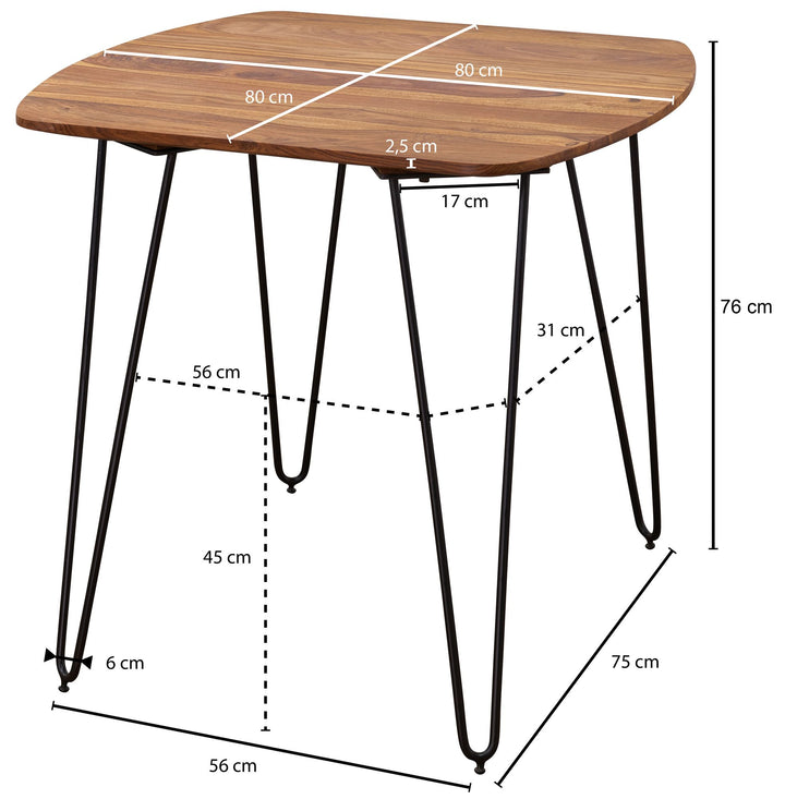 Massivholz Esszimmertisch_ Modernes Design_ abgerundete Ecken_ Sheesham_ 80x80x76 cm - KADIMA DESIGN_Größe_ 80x80x76 cm_