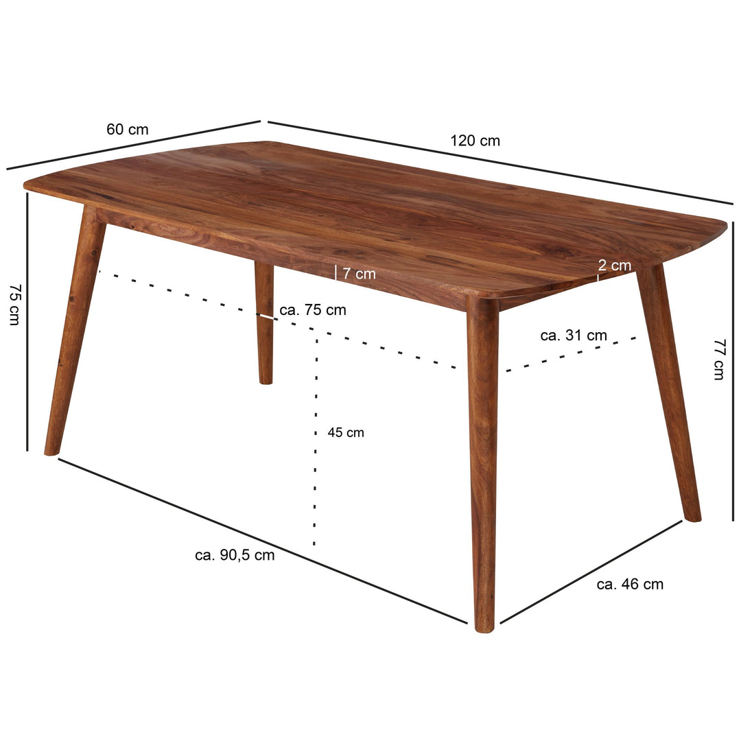 Massivholz Esstisch im modernen Landhausstil_ Sheesham_ abgerundete Ecken - KADIMA DESIGN_Größe_ 120x60x77 cm_