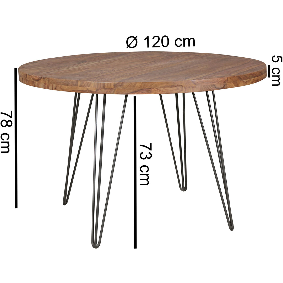 Massivholz Esszimmertisch im Landhaus Look_ 120 cm Durchmesser_ runde Form - KADIMA DESIGN_Größe_ 120x73x78 cm_
