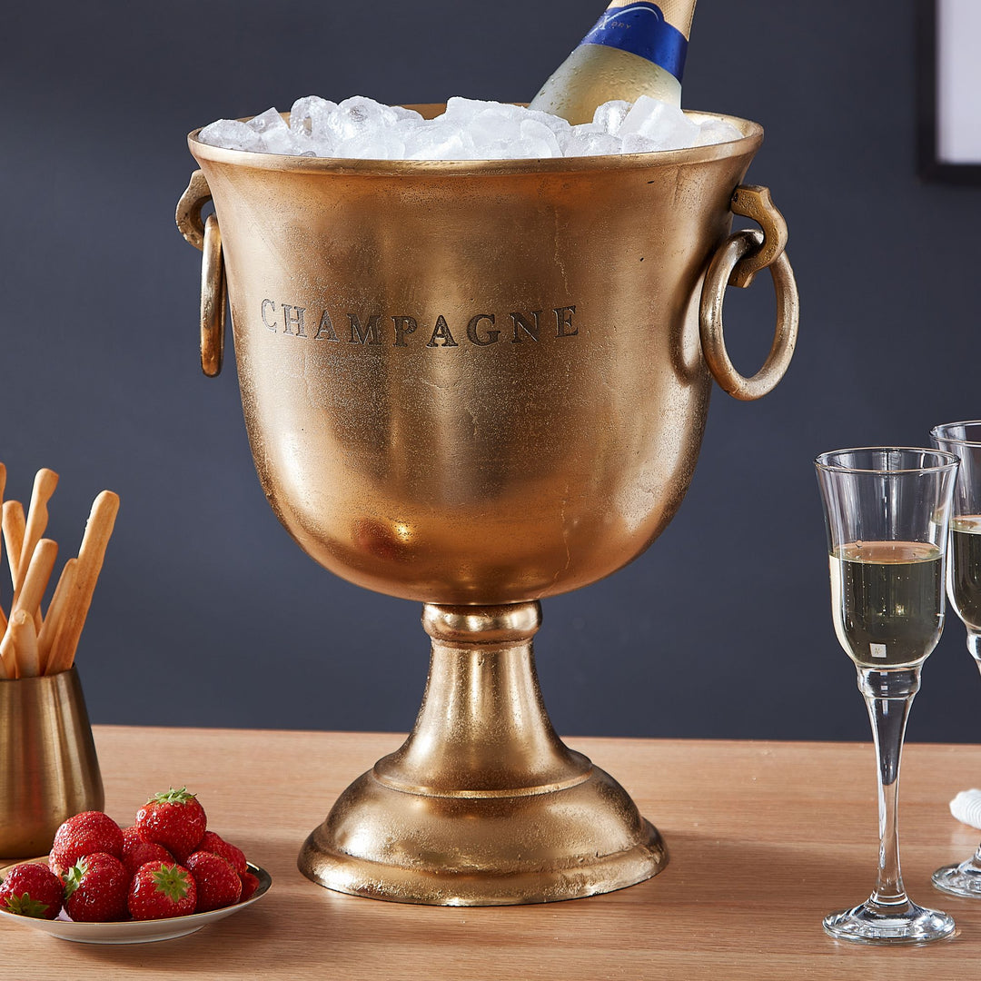 Champagnerkühler ALBEGNA_ Modernes Design_ Aluminium_ 2 Flaschen_ silber-/goldfarben_ Ringgriffe - KADIMA DESIGN_Farbe_ Gold_ Größe_ 29x29x38 cm_#sku_BARWL6.467#