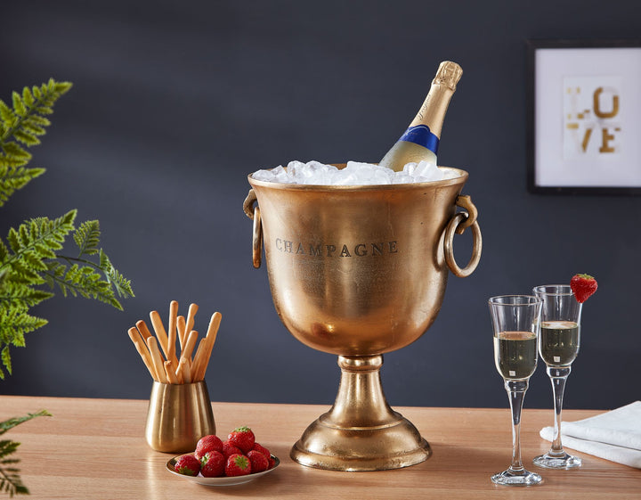 Champagnerkühler ALBEGNA_ Modernes Design_ Aluminium_ 2 Flaschen_ silber-/goldfarben_ Ringgriffe - KADIMA DESIGN_Farbe_ Gold_ Größe_ 29x29x38 cm_#sku_BARWL6.467#