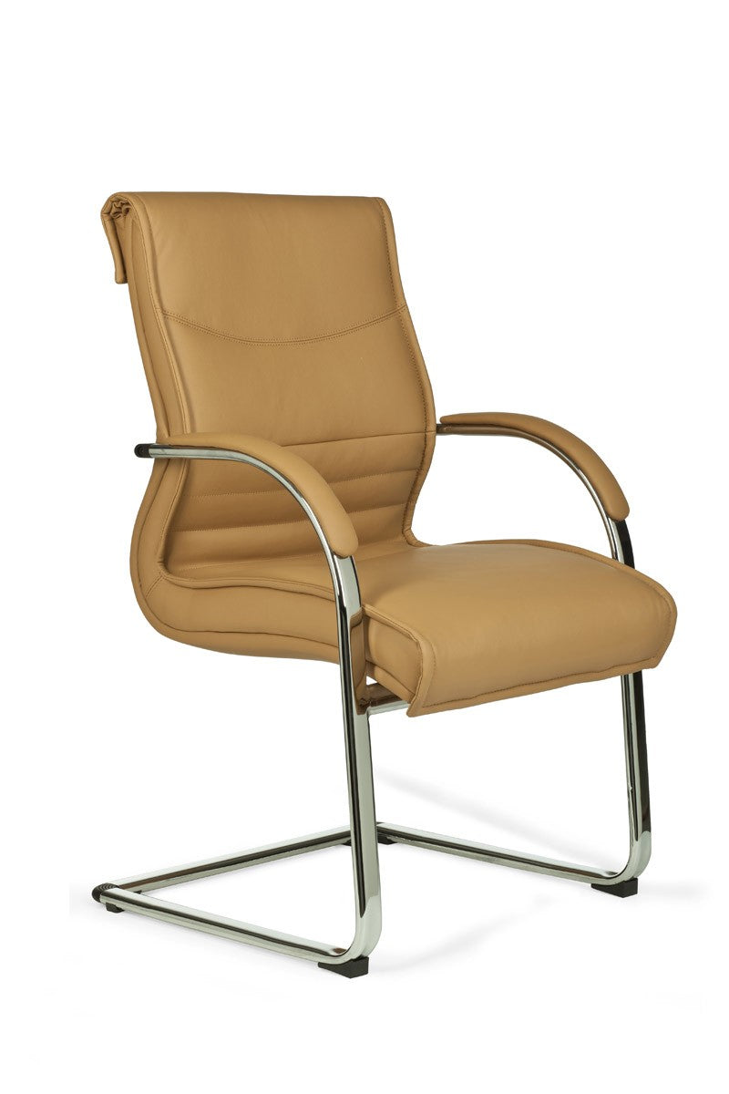 Freischwinger SANGRO Kunstleder_ Chromgestell_ Lendenstütze_ bis 120 kg_ in Caramel/Weiß/Schwarz - KADIMA DESIGN_Farbe_ Beige_ Größe_ 59x59x98 cm_