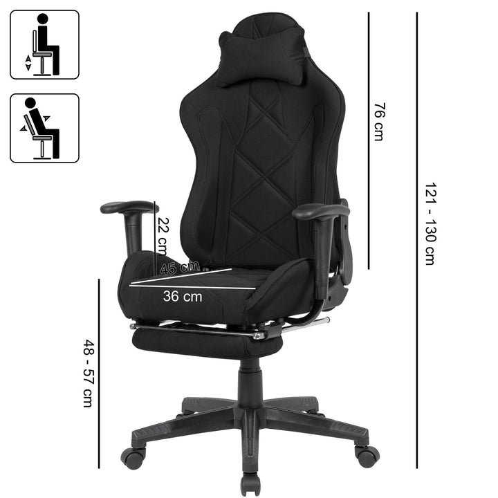 Gaming Schreibtischstuhl TEMPO_ Racing Design_ einstellbare Rückenlehne_ ausziehbare Fußstütze - KADIMA DESIGN_Größe_ 103x70x130 cm_