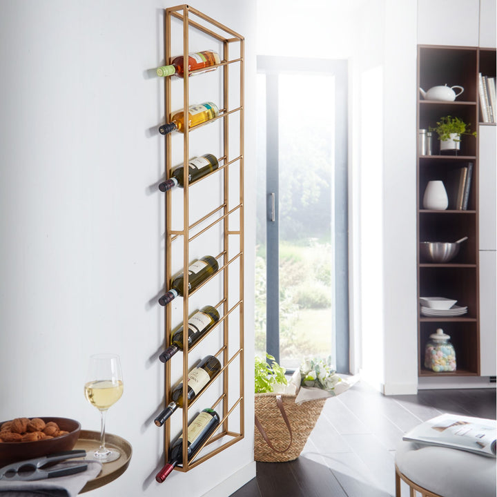 Weinregal STILVIN_ Wandmontage_ 8 Flaschen_ 36x150x8 cm_ pulverbeschichtetes Eisen_ handgefertigt_ 15 kg Belastbarkeit - KADIMA DESIGN_Farbe_ Gold_ Größe_ 36x8x150 cm_