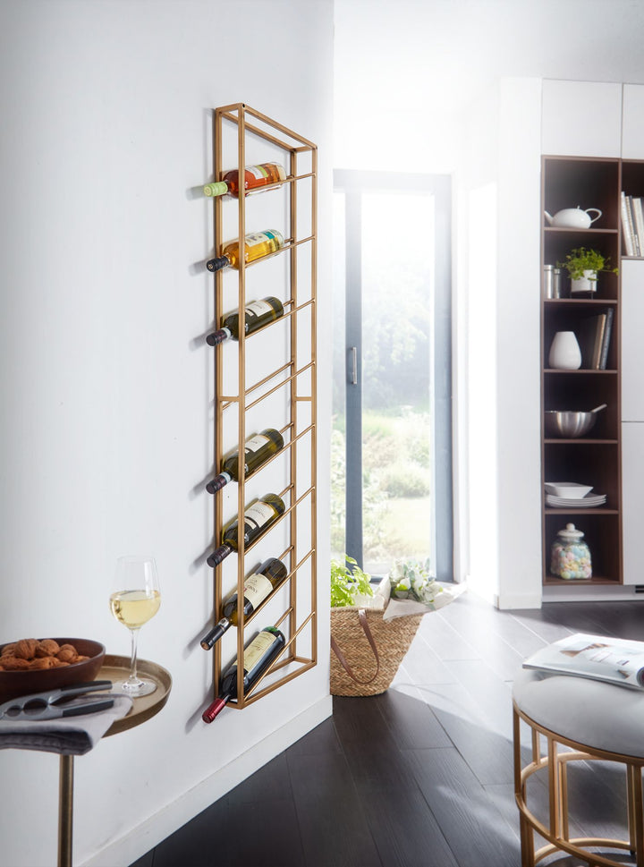 Weinregal STILVIN_ Wandmontage_ 8 Flaschen_ 36x150x8 cm_ pulverbeschichtetes Eisen_ handgefertigt_ 15 kg Belastbarkeit - KADIMA DESIGN_Farbe_ Gold_ Größe_ 36x8x150 cm_