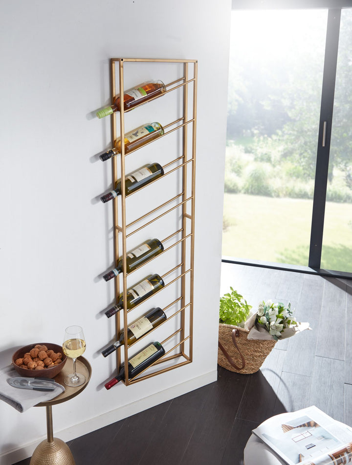 Weinregal STILVIN_ Wandmontage_ 8 Flaschen_ 36x150x8 cm_ pulverbeschichtetes Eisen_ handgefertigt_ 15 kg Belastbarkeit - KADIMA DESIGN_Farbe_ Gold_ Größe_ 36x8x150 cm_