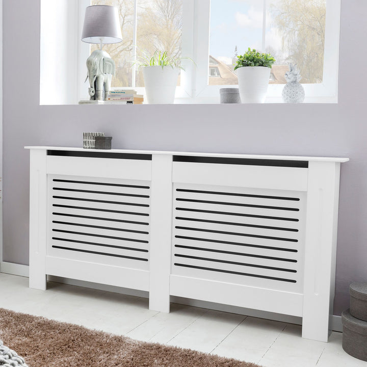 Moderne Heizkörperverkleidung mit Lamellenoptik aus wärmebeständigem MDF_ Weiß - KADIMA DESIGN_Größe_ 78x19x82 cm_