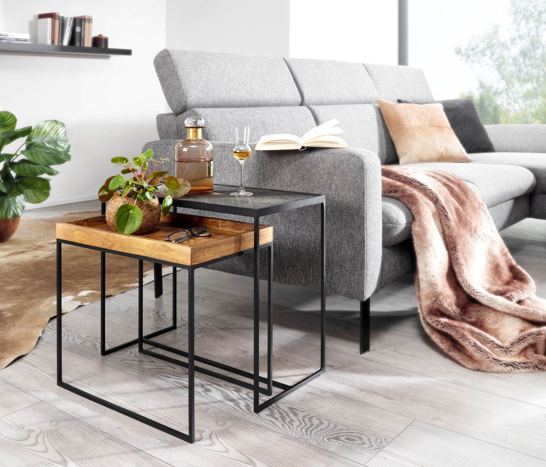 Industrielle Beistelltisch Set_ Mango Massivholz_ Eisen_ Anthrazit/Braun - KADIMA DESIGN_Größe_ 60x30x50 cm_