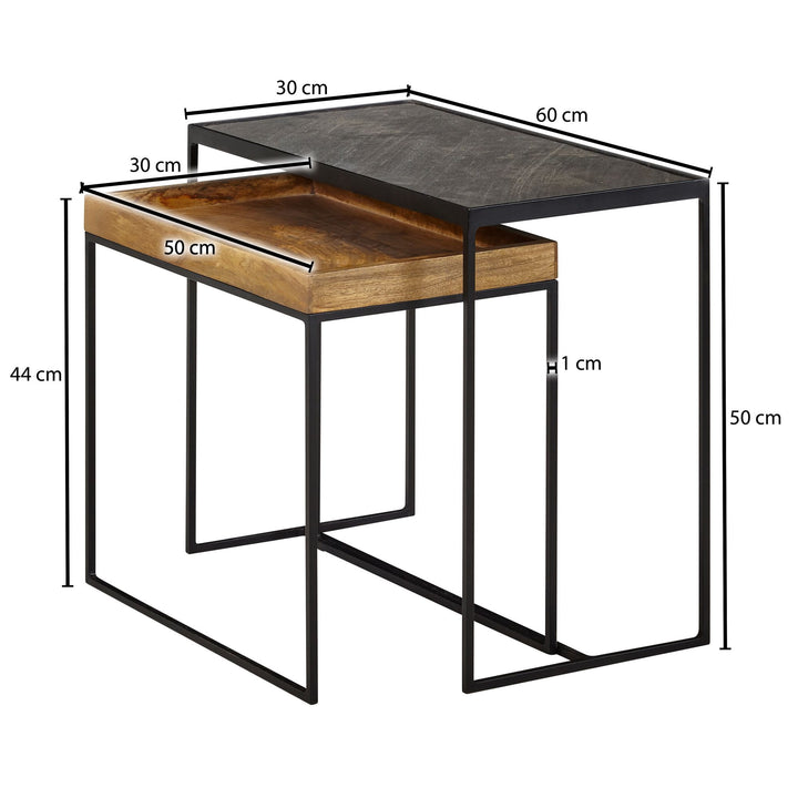 Industrielle Beistelltisch Set_ Mango Massivholz_ Eisen_ Anthrazit/Braun - KADIMA DESIGN_Größe_ 60x30x50 cm_