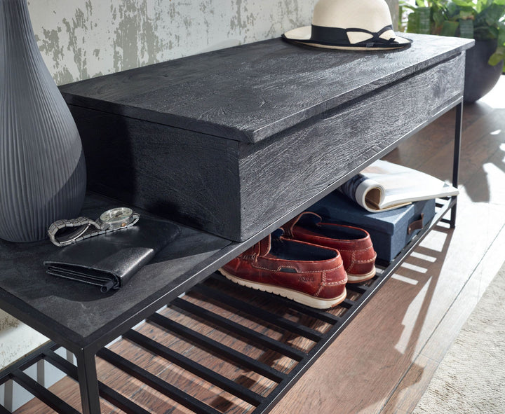Industrial Garderoben-Set_ Mango Massivholz_ Wandgarderobe_ Sitzbank_ Regal - KADIMA DESIGN_Größe_ 110x37x70 cm_