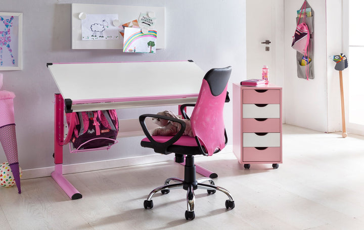 Jugenddrehstuhl DAVOS Nylon_ ergonomisch_ höhenverstellbar_ in Limette/Schwarz_ Blau/Schwarz_ Pink/Schwarz - KADIMA DESIGN_Farbe_ Rosa_ Größe_ 60x60x101 cm_