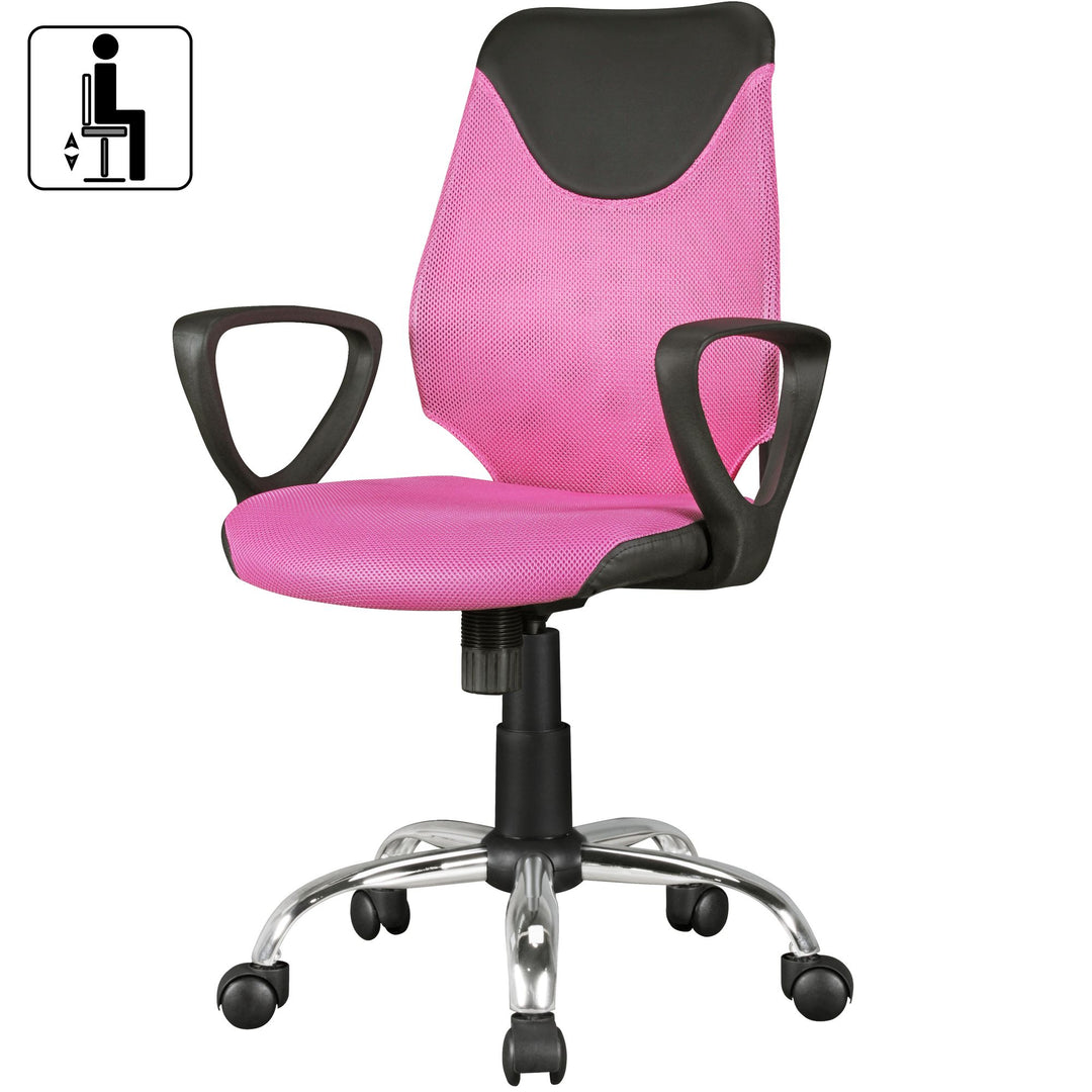 Jugenddrehstuhl DAVOS Nylon_ ergonomisch_ höhenverstellbar_ in Limette/Schwarz_ Blau/Schwarz_ Pink/Schwarz - KADIMA DESIGN_Farbe_ Rosa_ Größe_ 60x60x101 cm_