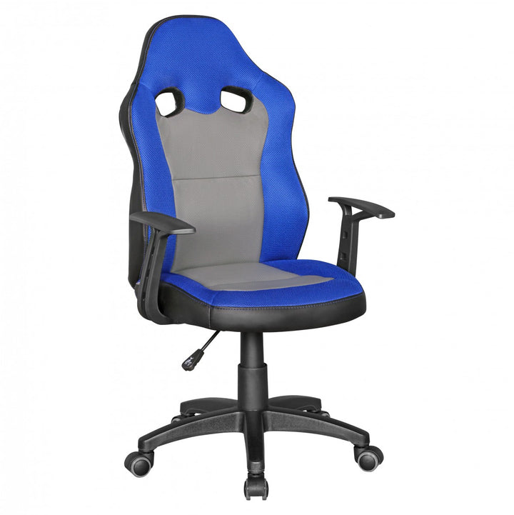 Kinderdrehstuhl FAST_ ergonomisch_ höhenverstellbar_ Racing-Design_ Mesh- und Kunstlederbezug - KADIMA DESIGN_Farbe_ Blau_ Größe_ 60x60x112 cm_