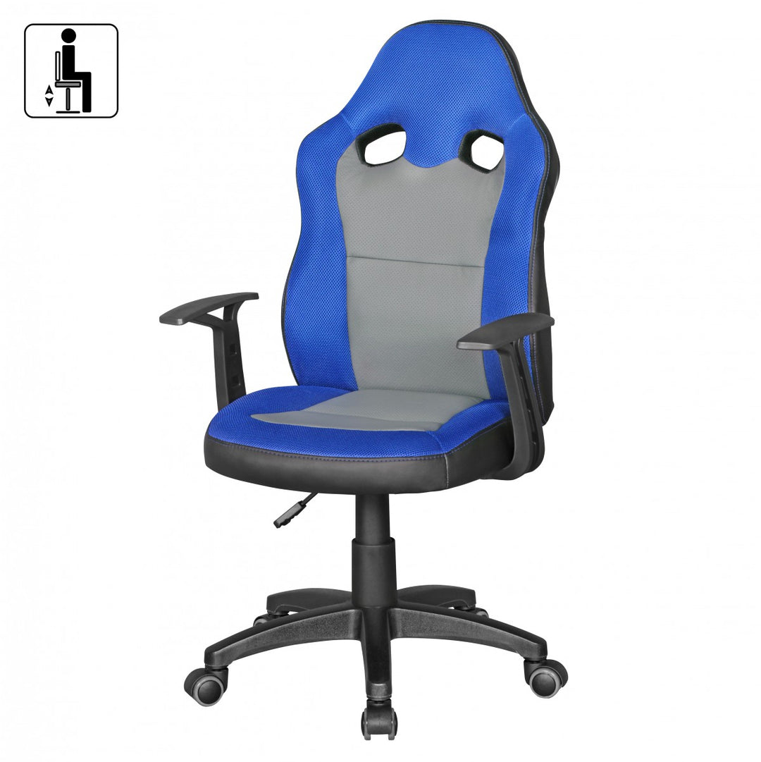 Kinderdrehstuhl FAST_ ergonomisch_ höhenverstellbar_ Racing-Design_ Mesh- und Kunstlederbezug - KADIMA DESIGN_Farbe_ Blau_ Größe_ 60x60x112 cm_