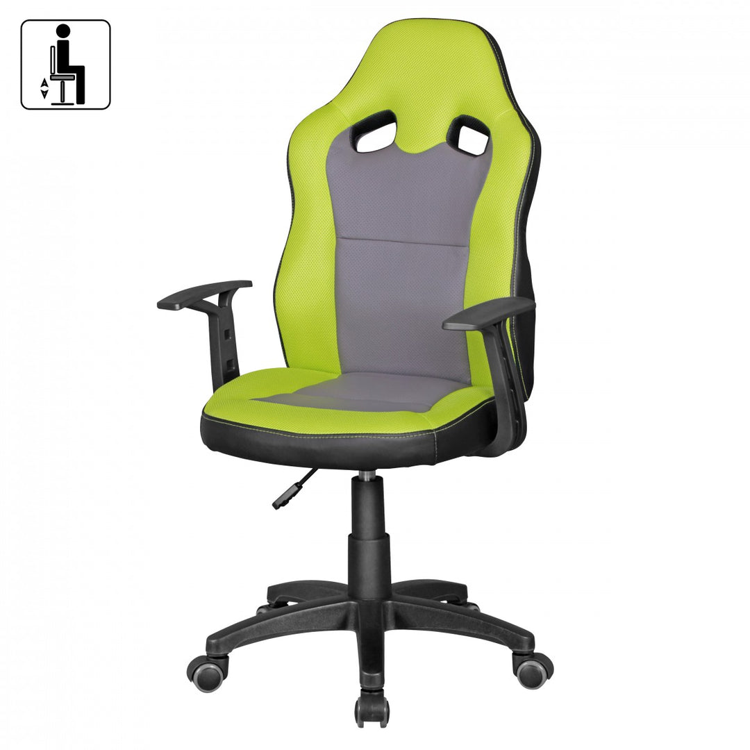 Kinderdrehstuhl FAST_ ergonomisch_ höhenverstellbar_ Racing-Design_ Mesh- und Kunstlederbezug - KADIMA DESIGN_Farbe_ Grün_ Größe_ 60x60x112 cm_