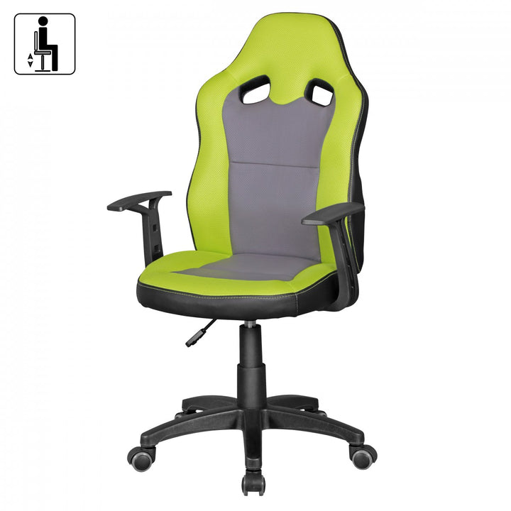 Kinderdrehstuhl FAST_ ergonomisch_ höhenverstellbar_ Racing-Design_ Mesh- und Kunstlederbezug - KADIMA DESIGN_Farbe_ Grün_ Größe_ 60x60x112 cm_