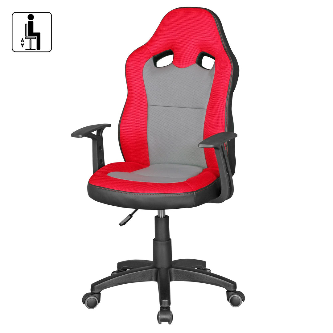 Kinderdrehstuhl FAST_ ergonomisch_ höhenverstellbar_ Racing-Design_ Mesh- und Kunstlederbezug - KADIMA DESIGN_Farbe_ Rot_ Größe_ 60x60x112 cm_