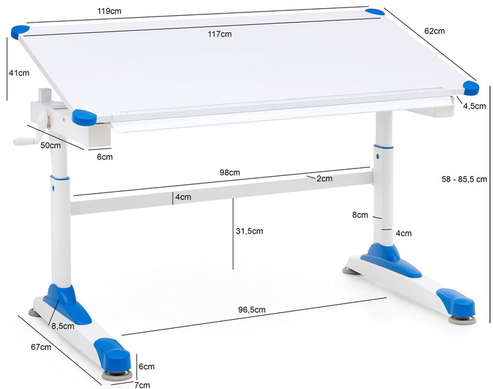 KADIMA DESIGN KOZI Kinderschreibtisch- Stabiler und höhenverstellbarer Schreibtisch für Kinder_Blau_#sku_BARWL5.760#