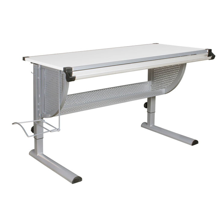 KADIMA DESIGN Schreibtisch KOZI - Höhenverstellbarer Kinderschreibtisch mit neigbarer Tischplatte für gesundes Lernen und Arbeiten_Silber_#sku_BARWL5.124#