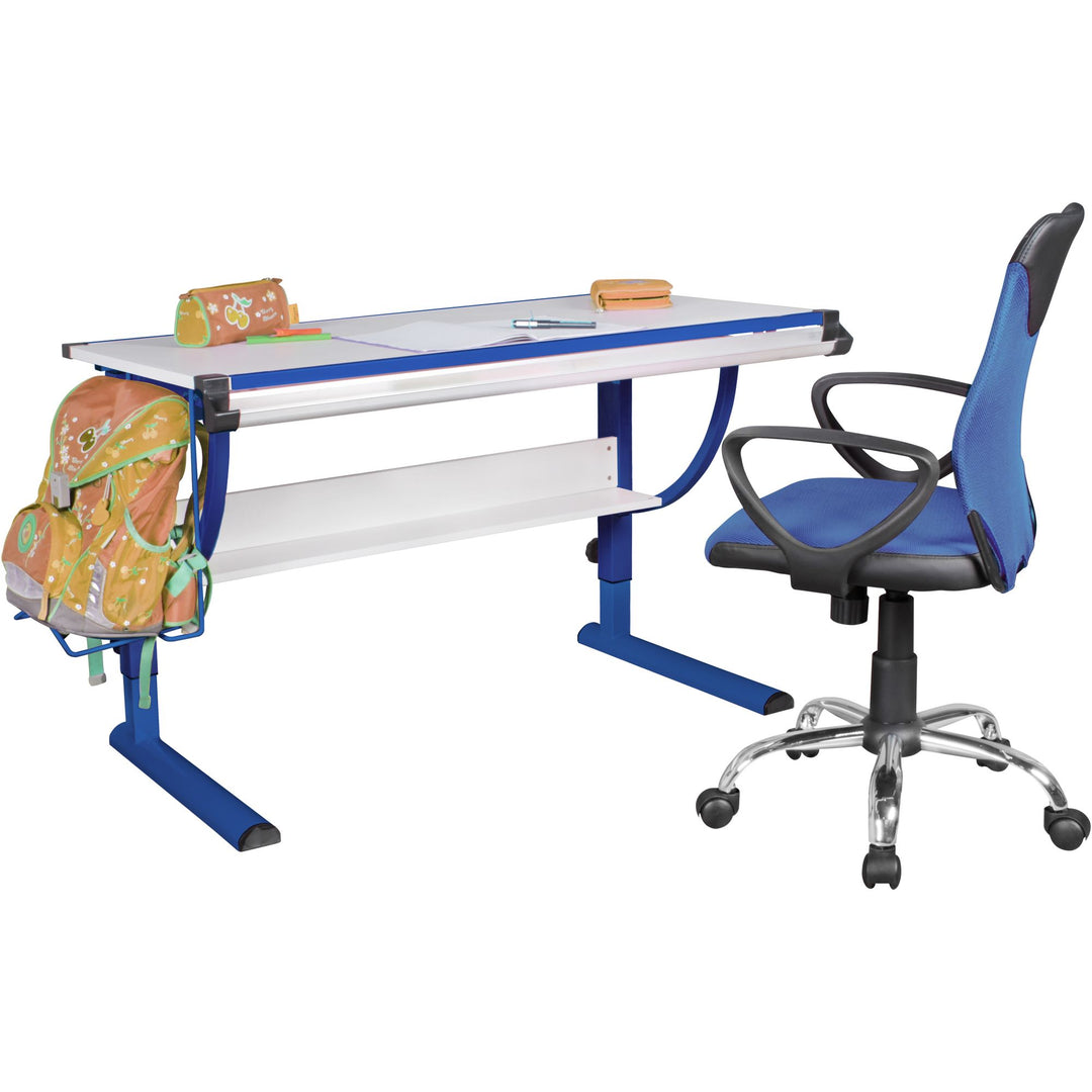 Schreibtisch KOZI_ Höhenverstellbar_ neigbare Tischplatte_ für Kinder 6-15 Jahre - KADIMA DESIGN_Farbe_ Blau_ Größe_ 118x60x62 cm_#sku_BARWL5.127#
