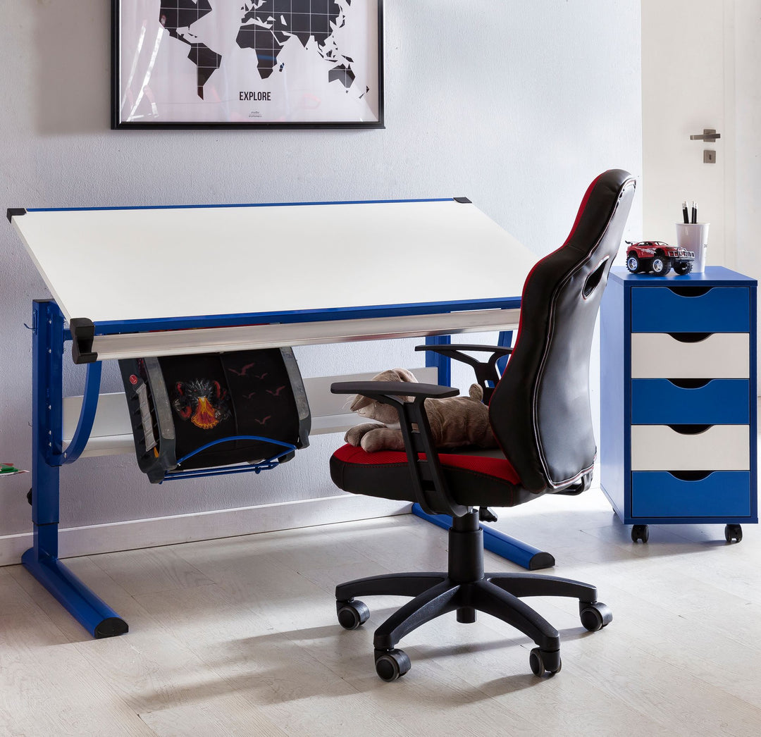 KADIMA DESIGN Schreibtisch KOZI - Höhenverstellbarer Kinderschreibtisch mit neigbarer Tischplatte für gesundes Lernen und Arbeiten_Blau_#sku_BARWL5.127#