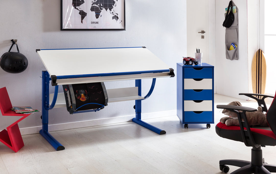 KADIMA DESIGN Schreibtisch KOZI - Höhenverstellbarer Kinderschreibtisch mit neigbarer Tischplatte für gesundes Lernen und Arbeiten_Blau_#sku_BARWL5.127#