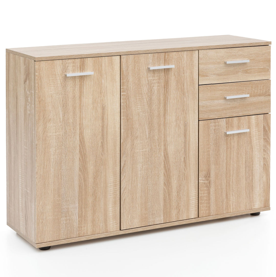KADIMA DESIGN ITTER Holz Kommode - Stauraum mit 3 Türen & 2 Schubladen für alle Wohnbereiche_Beige_#sku_BARWL5.288#