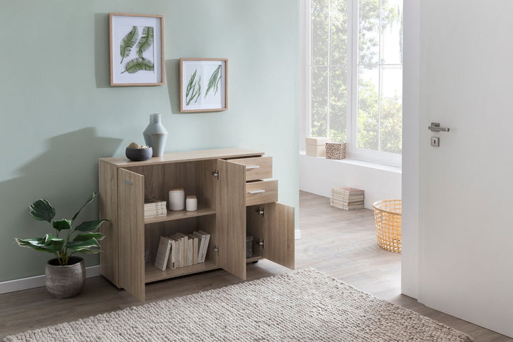 KADIMA DESIGN ITTER Holz Kommode - Stauraum mit 3 Türen & 2 Schubladen für alle Wohnbereiche_Beige_#sku_BARWL5.288#