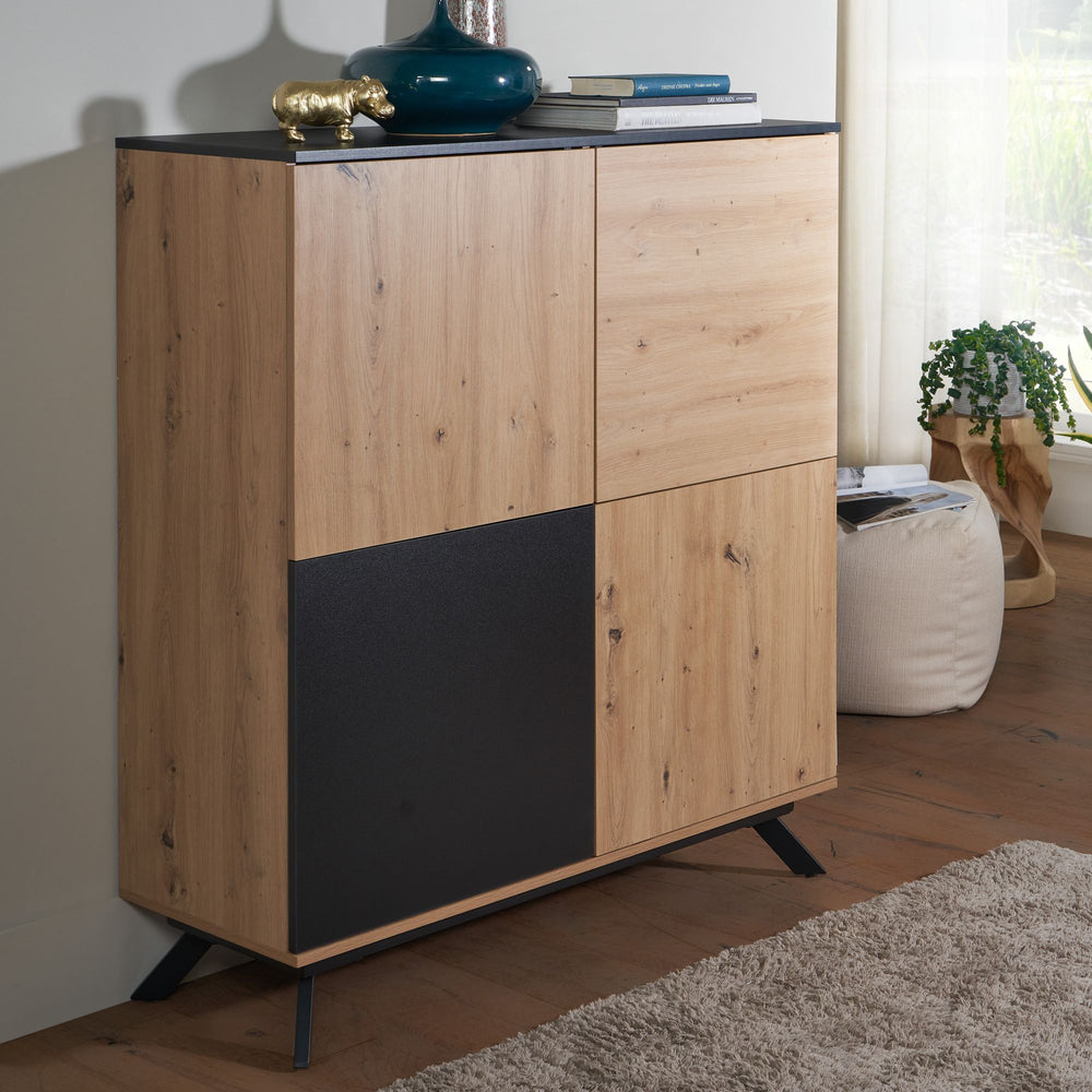 Eichendekor-Kommode mit schwarzem Standbein_ wasserabweisende Oberfläche_ viel Stauraum - KADIMA DESIGN_Größe_ 110x40x125 cm_